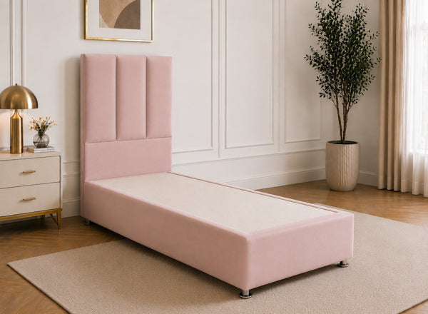 Single Iberis Divan Bed in Blush Pink Velvet Finish