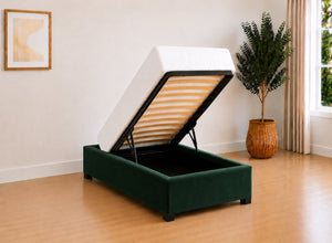Velvet End Lift Ottoman in Bottle Green