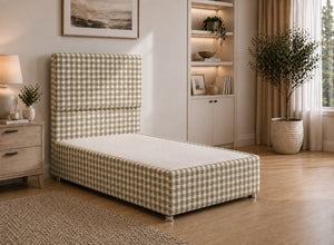 Single Heather Bracken Green Chequered Divan Bed