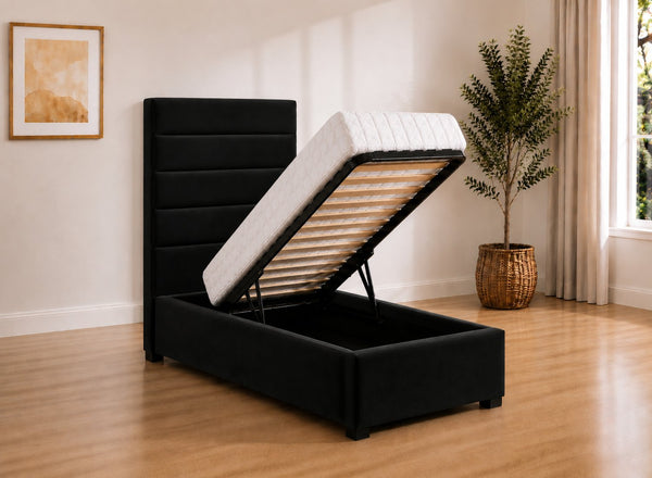 Single Calla Ottoman in Jet Black Velvet