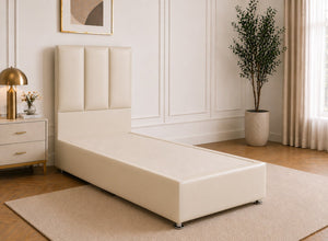 Single Iberis Chalk Cream Leather Divan Bed