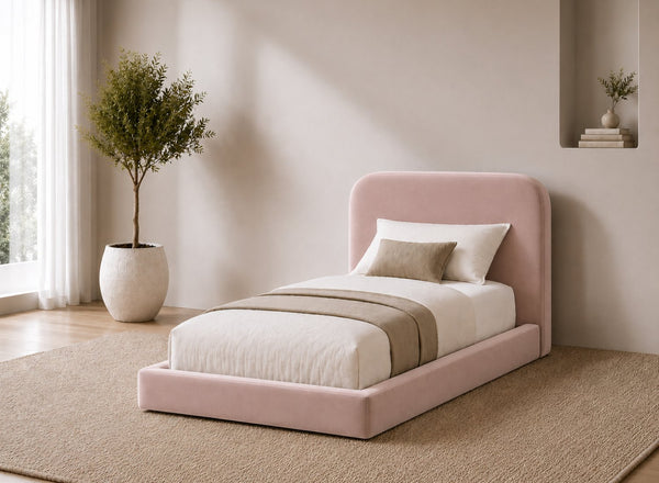 Single Cley Floor Bed in Blush Pink Velvet