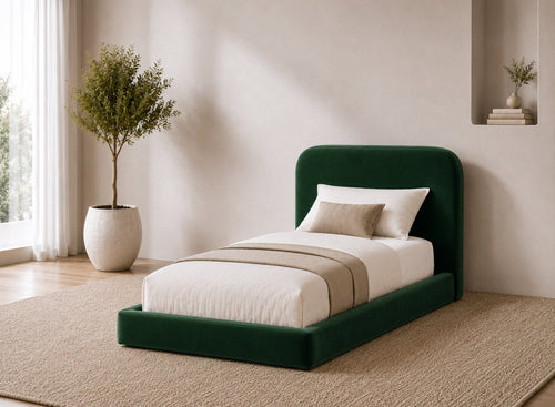 Single Cley Floor Bed in Bottle Green Velvet