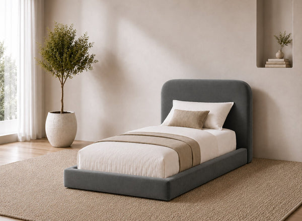 Single Cley Floor Bed in Granite Grey Velvet