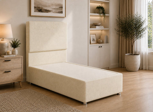 Single Heather Cream Herringbone Divan Bed