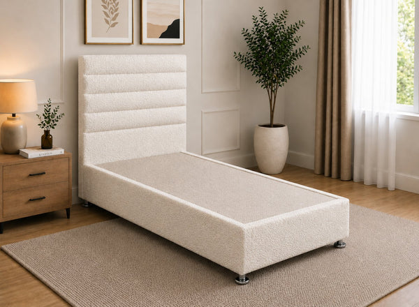 Single Calla Daisy White Bouclé Divan Bed