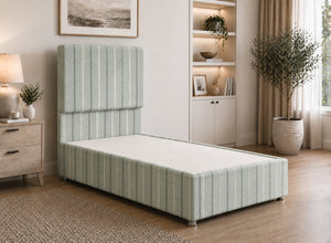 Single Heather Divan in Dove Blue Striped Fabric