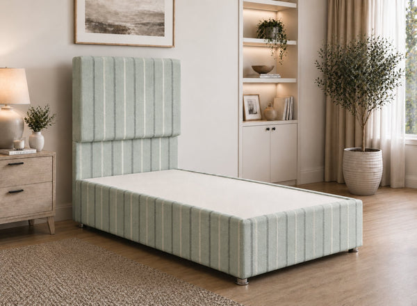 Single Heather Divan in Dove Blue Striped Fabric