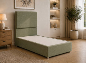 Single Heather Fern Green Herringbone Divan Bed