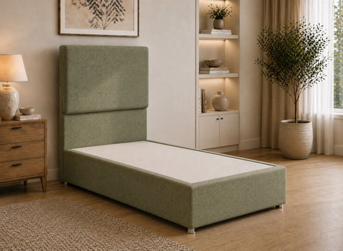 Single Heather Fern Green Herringbone Divan Bed