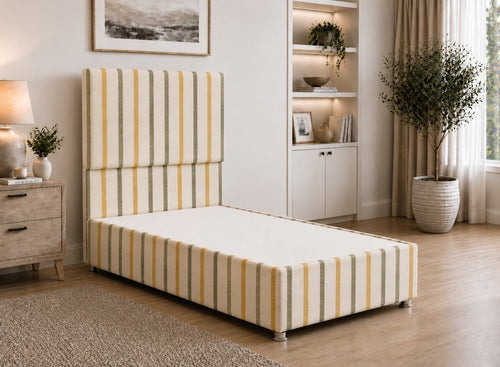 Single Heather Divan in Fern Yellow Striped Fabric