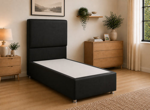 Single Heather Black Leather Divan Bed