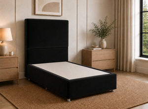 Single Heather Divan Bed in Jet Black Velvet