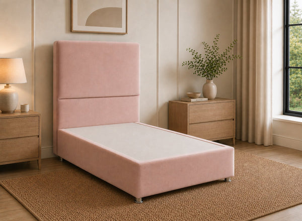Single Heather Divan Bed in Blush Pink Velvet
