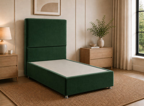 Single Heather Divan Bed in Bottle Green Velvet