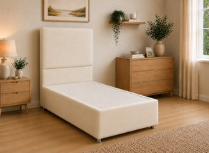 Single Heather Chalk Leather Divan Bed