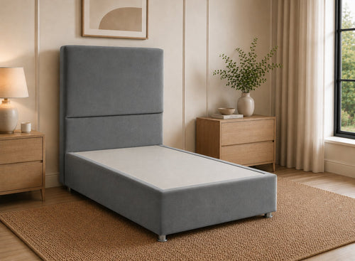 Single Heather Divan Bed in Granite Grey Velvet