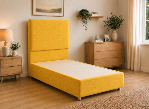 Single Heather Yellow Divan Bed finished in MODA Ochre Yellow