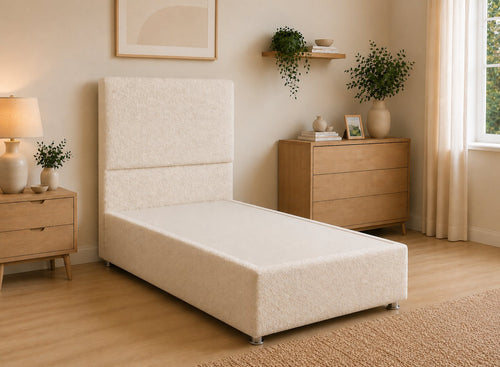 Single Heather Vanilla Cream Bouclé Divan Bed