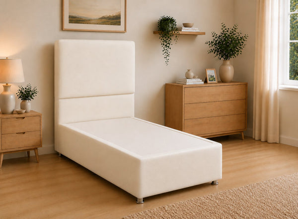 Single Heather White Leather Divan Bed