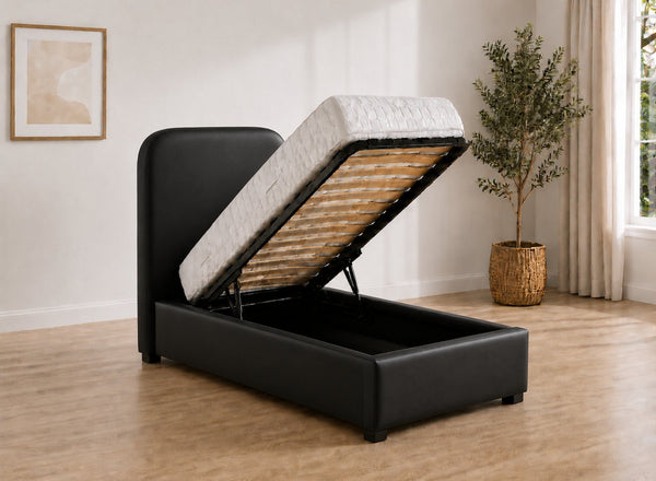 Single Heather Ottoman in Black Leather