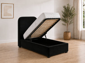 Single Heather Ottoman in Jet Black Velvet 