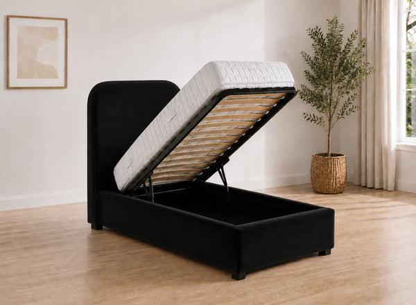 Single Heather Ottoman in Jet Black Velvet 