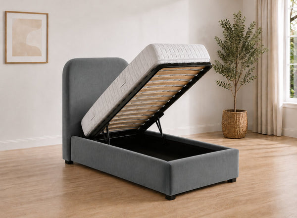 Single Heather Ottoman in Granite Grey Velvet 