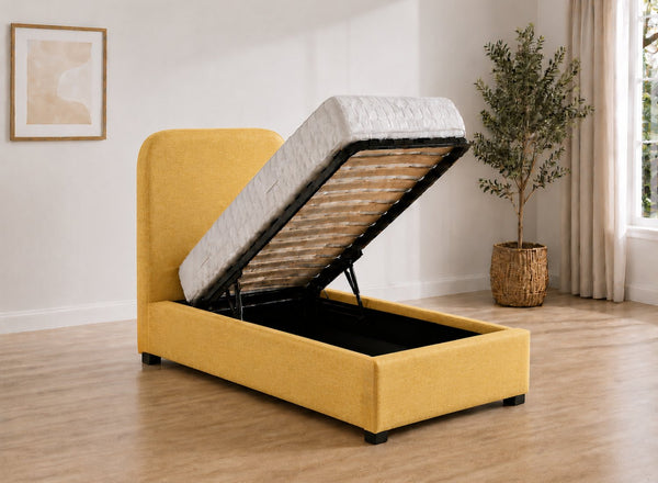 Single Heather Ottoman in Ochre Yellow Flat Weave