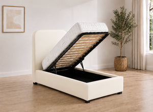 Single Heather Ottoman in White Leather