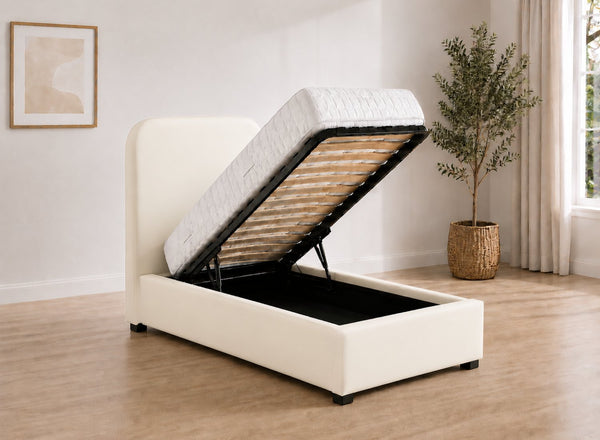 Single Heather Ottoman in White Leather