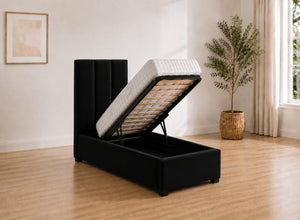 Single Iberis Ottoman - Jet Black Velvet