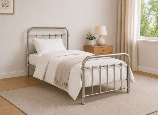 Single Massingham metal Bed in Silver