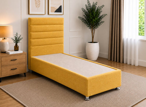 Single Calla Divan Bed Finished in Ochre Yellow Fabric