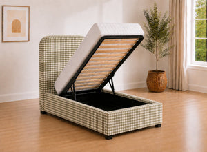 Single Heather Bracken Green Chequered Ottoman Bed