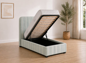 Single Heather Ottoman Bed in Dove Blue Striped Fabric