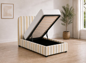 Single Heather Ottoman Bed in Fern Yellow Striped Fabric