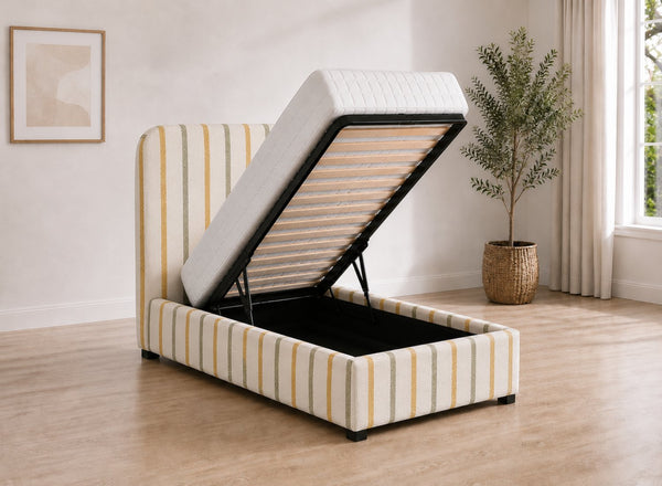 Single Heather Ottoman Bed in Fern Yellow Striped Fabric