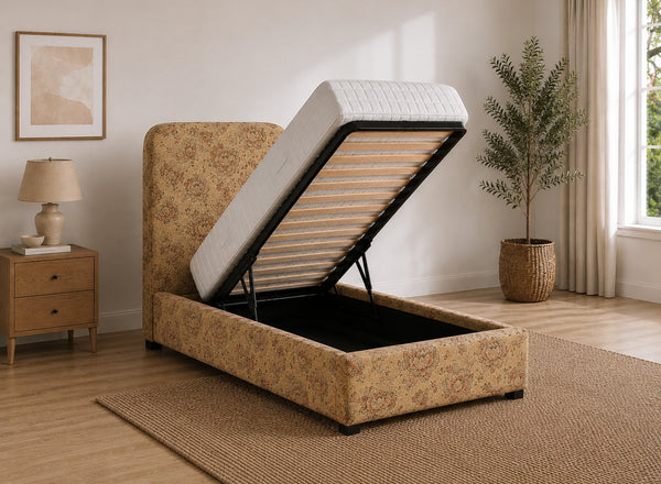 Single Heather Ottoman Bed in Floral Yellow Fabric