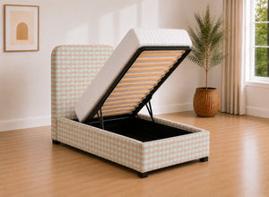 Single Heather Rose Pink Chequered Ottoman Bed