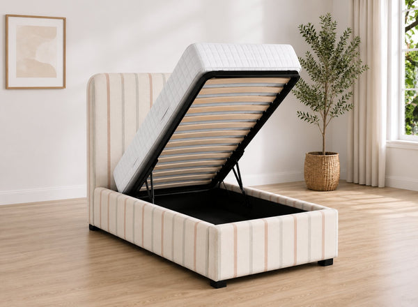 Single Heather Ottoman Bed in Rose Pink Striped Fabric
