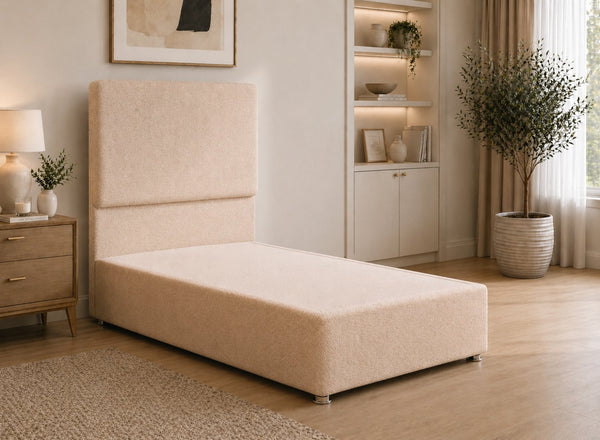 Single Heather Rose Pink Herringbone Divan Bed