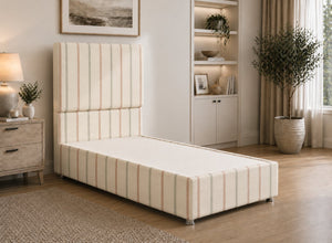 Single Heather Divan in Rose Pink Striped Fabric
