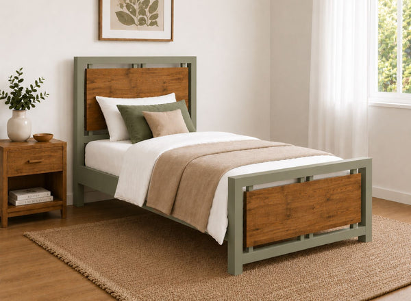 Single Stalham Sage Green with Oak Panel