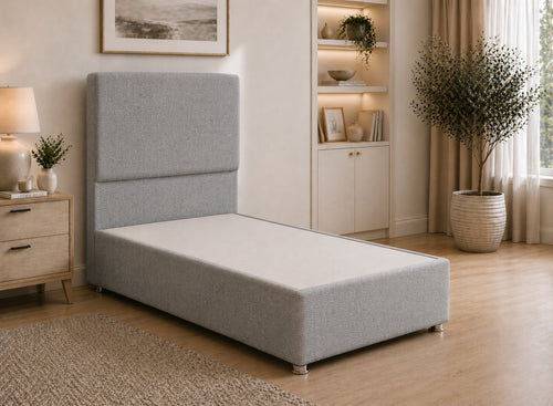 Single Heather Steel Grey Herringbone Divan Bed