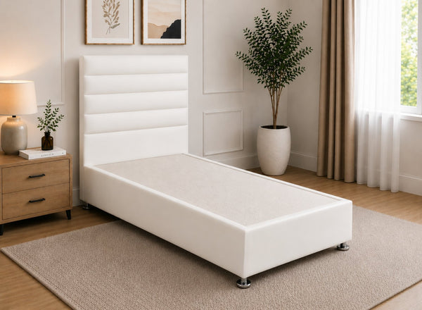 Single Calla White Leather Divan Bed