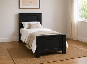 Swaffham Chunky Stained Black Wooden Bed in High End, Single Size