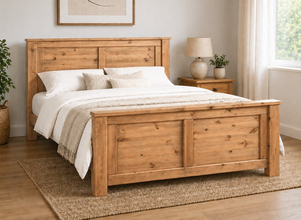 Swaffham Chunky Stained Oak Wooden Bed in High End