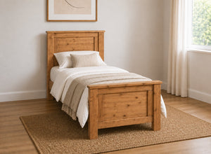Swaffham Chunky Stained Oak Wooden Bed in High End, Single Size
