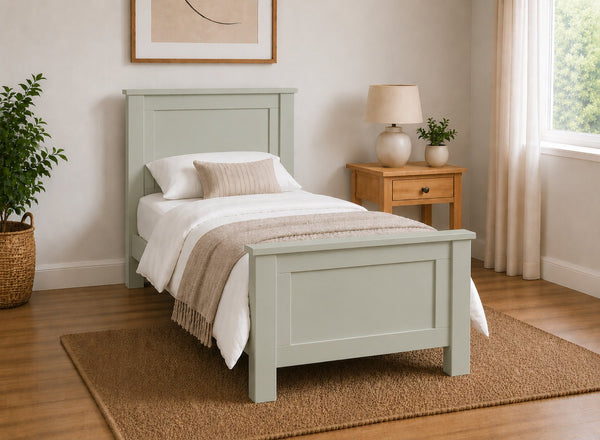 Swaffham Painted Sage Green Wooden Bed, Single Size